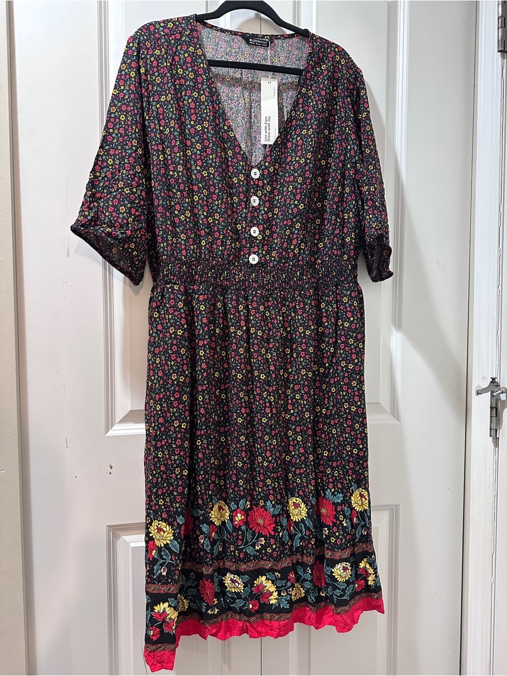 BloomChic Plus Size Bandana Tassels Lantern Sleeve Ruffle Pocket V Neck Dress